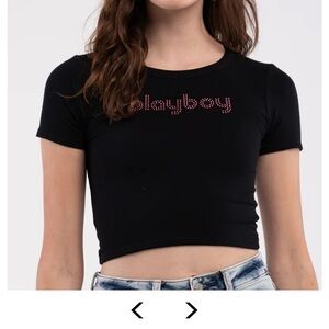 Playboy Black Rhinestone Crop Top